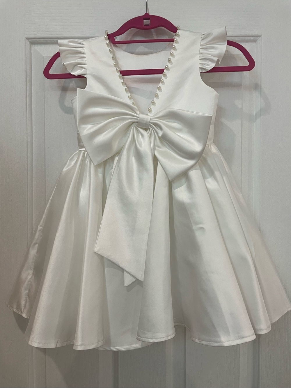 Ivory Pearl-Trim Bow Girls' Formal Dress